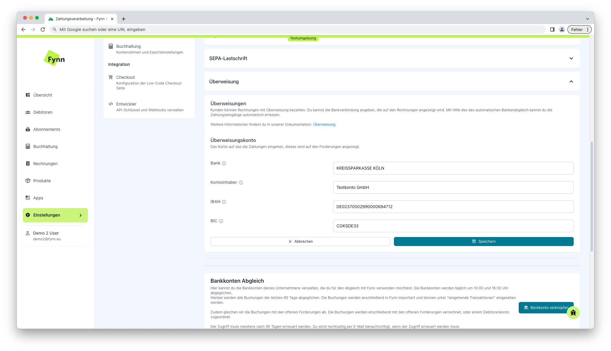 Fynn Tenant Settings Bank Transfer