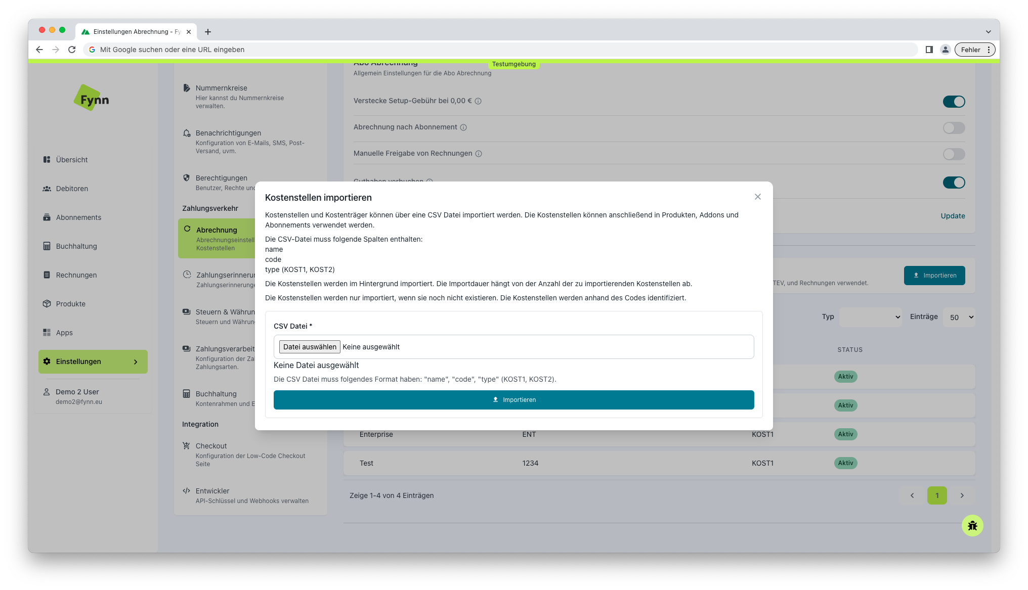 Fynn Tenant Settings Billing