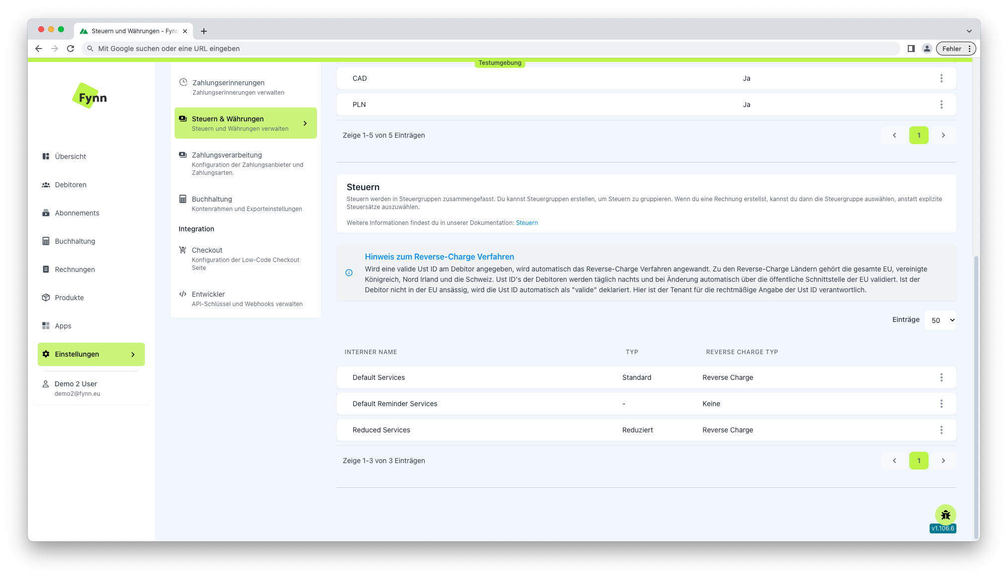 Fynn Tenant Settings Tax