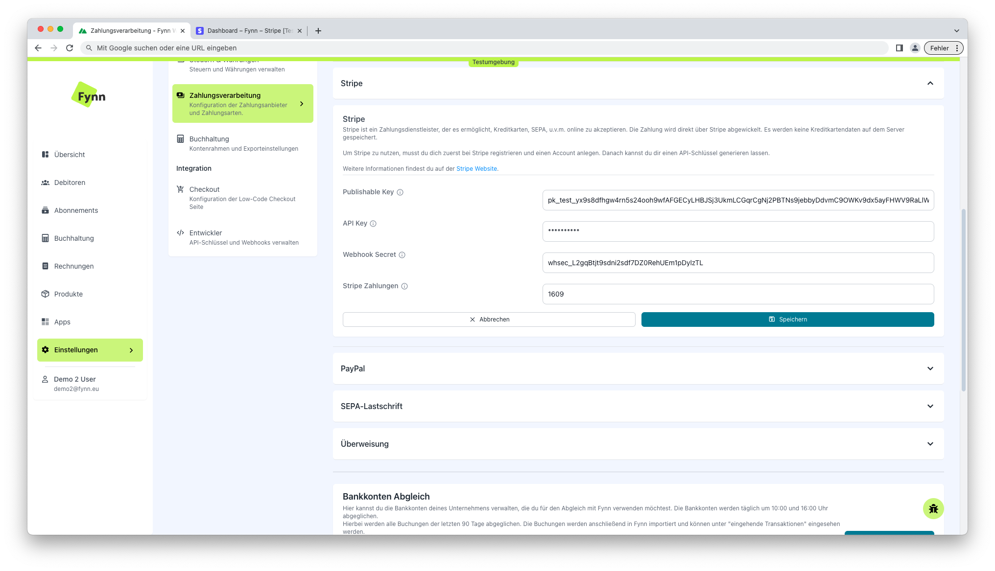 Fynn Tenant Settings Bank Transfer